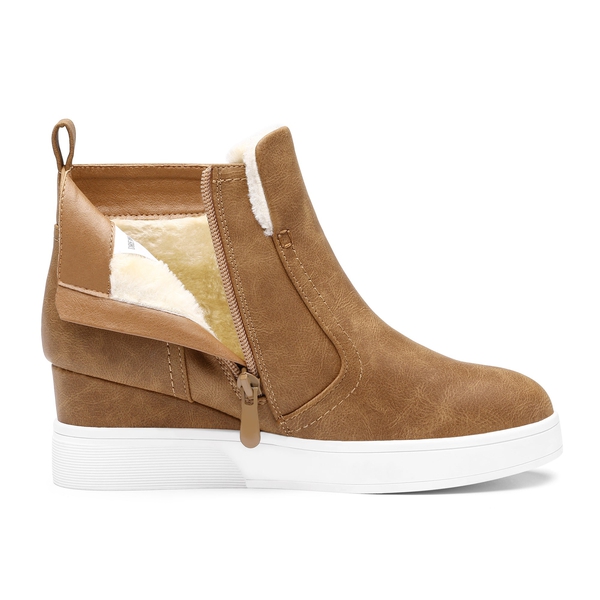 Hidden Heel Platform Wedge Booties - TAN PU - 4